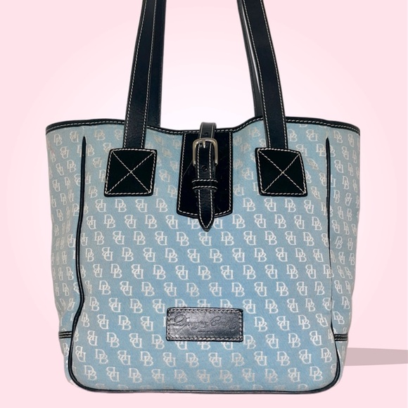 Dooney and Bourke Blue Monogram Canvas Leather Trim Bag - Picture 1 of 5